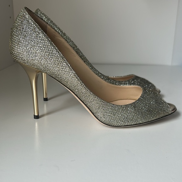 Jimmy Choo sparkly gold/silver peep toe pumps size 39 - Picture 5 of 5